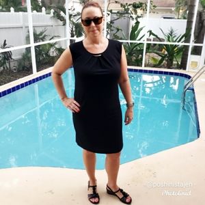 NWT Tahari Black Shift Dress with Silver Accent